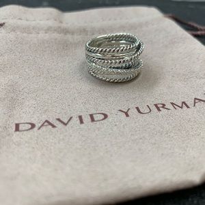 DY Silver Crossover Wide Ring with Diamonds 7